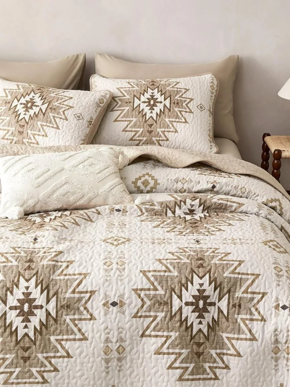 Southwestern Beige Aztec Farmhouse Quilt Set